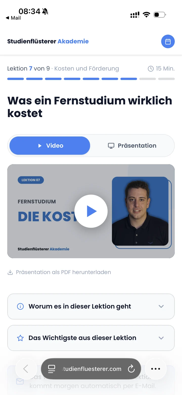 Studienflüsterer Akademie auf dem Smartphone
